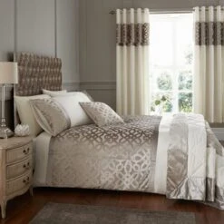 Catherine Lansfield Natural Lattice Cut Velvet Bedspread -Dunelm Shop 1000169072 alt03