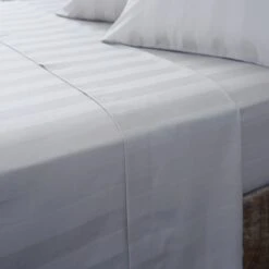 Hotel Cotton 230 Thread Count White Stripe Flat Sheet -Dunelm Shop 30691243