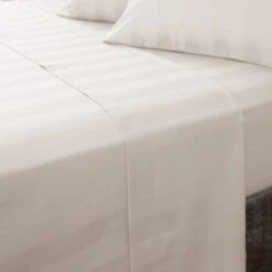 Hotel Cotton 230 Thread Count White Stripe Flat Sheet -Dunelm Shop 30691259