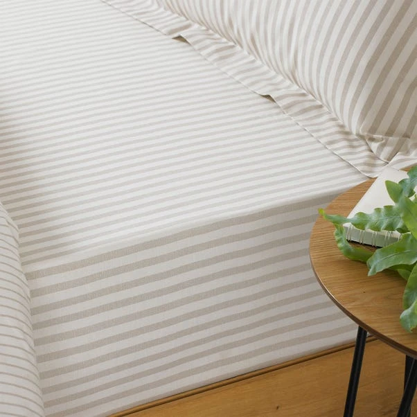 The Linen Yard Hebden Natural Stripe 100% Cotton Fitted Sheet 4 The Linen Yard Hebden Natural Stripe 100% Cotton Fitted Sheet - Image 2