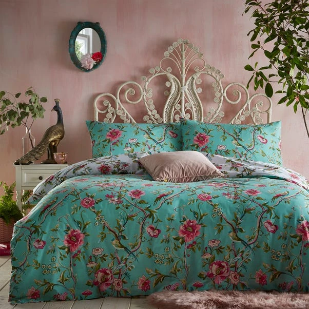 Furn. Vintage Chinoiserie Jade Floral Reversible Duvet Cover And Pillowcase Set 9 Furn. Vintage Chinoiserie Jade Floral Reversible Duvet Cover And Pillowcase Set - Image 7