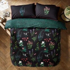 Moorland Flora Black Duvet Cover And Pillowcase Set -Dunelm Shop 30828702