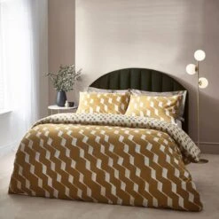 HÖEM Zabine Cotton Rich Duvet Cover & Pillowcase Set, Mustard -Dunelm Shop 30856103