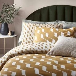 HÖEM Zabine Cotton Rich Duvet Cover & Pillowcase Set, Mustard -Dunelm Shop 30856103 alt01