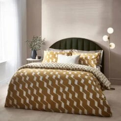 HÖEM Zabine Cotton Rich Duvet Cover & Pillowcase Set, Mustard -Dunelm Shop 30856105 alt07