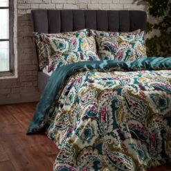 EW By Edinburgh Weavers Aretha Paisley Teal 100% Cotton Sateen Duvet Cover & Pillowcase Set -Dunelm Shop 30856798 alt07