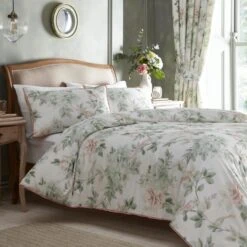 Campion Green And Coral Cotton Sateen Duvet Cover And Pillowcase Set 14 Campion Green And Coral Cotton Sateen Duvet Cover And Pillowcase Set -Dunelm Shop 30858063