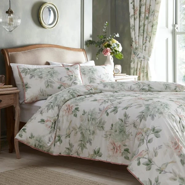 Campion Green And Coral Cotton Sateen Duvet Cover And Pillowcase Set 7 Campion Green And Coral Cotton Sateen Duvet Cover And Pillowcase Set - Image 5
