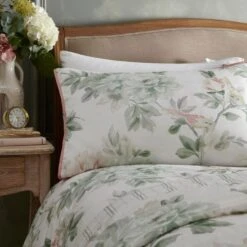 Campion Green And Coral Cotton Sateen Duvet Cover And Pillowcase Set 15 Campion Green And Coral Cotton Sateen Duvet Cover And Pillowcase Set -Dunelm Shop 30858063 alt01