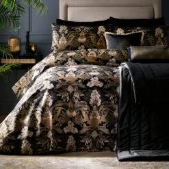 Laurence Llewelyn-Bowen Suburban Jungle Duvet Cover And Pillowcase Set Black -Dunelm Shop 30858380
