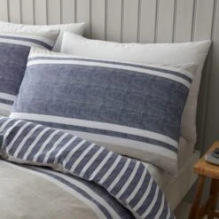 Catherine Lansfield Textured Banded Stripe Reversible Duvet Cover & Pillowcase Set -Dunelm Shop 30867197 alt01