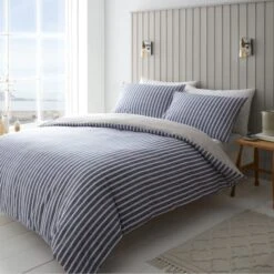 Catherine Lansfield Textured Banded Stripe Reversible Duvet Cover & Pillowcase Set -Dunelm Shop 30867197 alt02