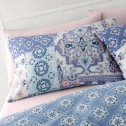 Catherine Lansfield Boho Patchwork Reversible Blue Duvet Cover & Pillowcase Set -Dunelm Shop 30867206 alt01