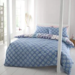 Catherine Lansfield Boho Patchwork Reversible Blue Duvet Cover & Pillowcase Set -Dunelm Shop 30867206 alt02