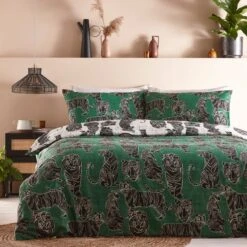 Furn. Wildcat Duvet Cover And Pillowcase Set Jungle Green -Dunelm Shop 30877035
