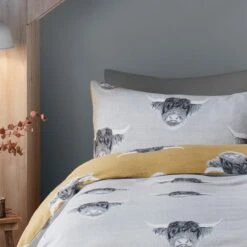 Fusion Snug Highland Cow Ochre Duvet Cover And Pillowcase Set 21 Fusion Snug Highland Cow Ochre Duvet Cover And Pillowcase Set -Dunelm Shop 30888683 alt04