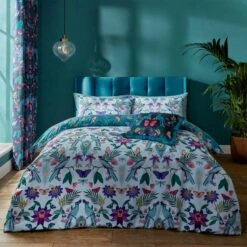 Catherine Lansfield Mya Tropical Floral Duck Egg Blue Duvet Cover And Pillowcase Set -Dunelm Shop 30892691