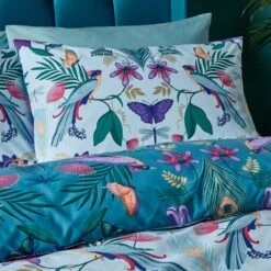 Catherine Lansfield Mya Tropical Floral Duck Egg Blue Duvet Cover And Pillowcase Set -Dunelm Shop 30892691 alt02