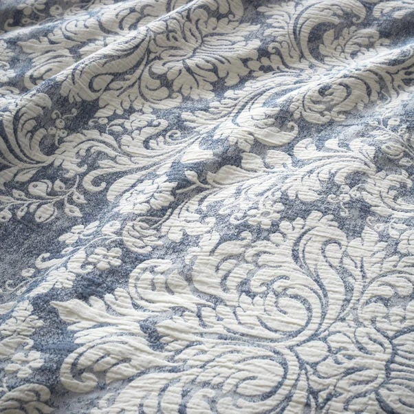 Rayna Damask Jacquard Blue Duvet Cover And Pillowcase Set 8 Rayna Damask Jacquard Blue Duvet Cover And Pillowcase Set - Image 6