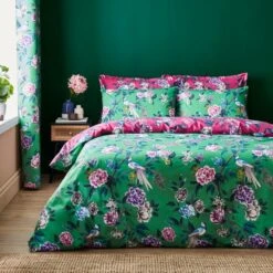 Milanna Blooms Green Duvet Cover And Pillowcase Set -Dunelm Shop 30904200