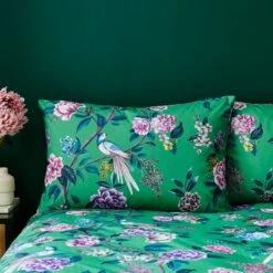 Milanna Blooms Green Duvet Cover And Pillowcase Set -Dunelm Shop 30904200 alt01