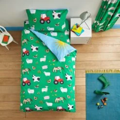 Catherine Lansfield Farmyard Animals Blue Reversible Duvet Cover And Pillowcase Set -Dunelm Shop 30913685 alt01