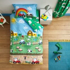 Catherine Lansfield Farmyard Animals Blue Reversible Duvet Cover And Pillowcase Set -Dunelm Shop 30913737