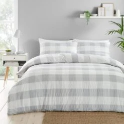 Fusion Seersucker Gingham Duvet Cover And Pillowcase Set -Dunelm Shop 30916221
