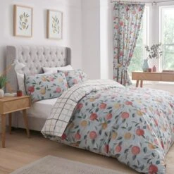 Dreams And Drapes Botanical Fruits Reversible Duvet Cover And Pillowcase Set