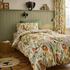 Jungle Friends 100% Cotton Reversible Duvet Cover And Pillowcase Set