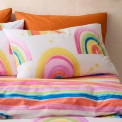 Watercolour Rainbow 100% Cotton Reversible Duvet Cover And Pillowcase Set -Dunelm Shop 30945356 alt01