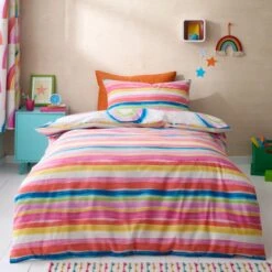 Watercolour Rainbow 100% Cotton Reversible Duvet Cover And Pillowcase Set -Dunelm Shop 30945356 alt02