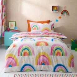 Watercolour Rainbow 100% Cotton Reversible Duvet Cover And Pillowcase Set -Dunelm Shop 30945397