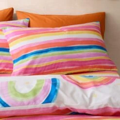 Watercolour Rainbow 100% Cotton Reversible Duvet Cover And Pillowcase Set -Dunelm Shop 30945397 alt03