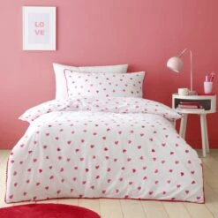 Red Hearts 100% Cotton Duvet Cover And Pillowcase Set 14 Red Hearts 100% Cotton Duvet Cover And Pillowcase Set -Dunelm Shop 30957199