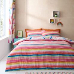 Watercolour Rainbow 100% Cotton Reversible Duvet Cover And Pillowcase Set -Dunelm Shop 30957209 alt02