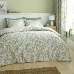 Catherine Lansfield Sorrel Leaves Reversible Duvet Cover & Pillowcase Set -Dunelm Shop 30983048 alt02